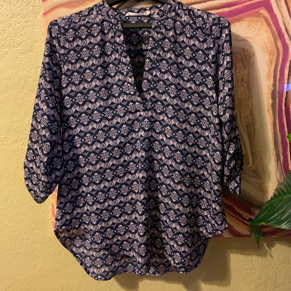 LUSH blue and light pink/cream patterned blouse S